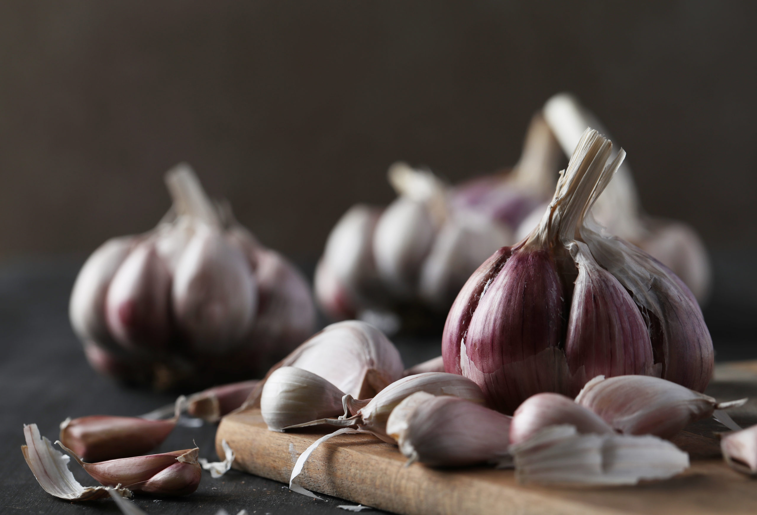 Premium Egyptian garlic bulbs on cutting board